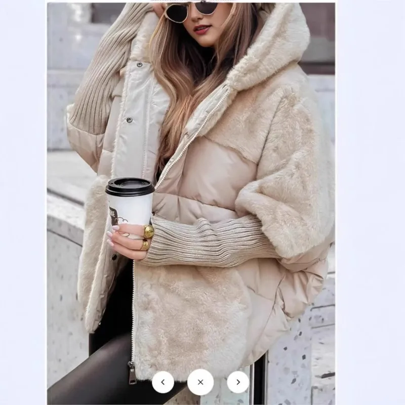 Comfort Chic Women Hooded Outerwear 2025 Winter Patchwork Warm Cotton Coat 2025 New Padded Jacket Cardigan Oversize Parka Coat