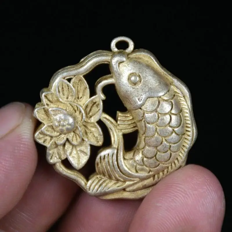 3.5cm Miao Silver Koi Fish Lotus Pendant Chinese Feng Shui Lucky Charm Amulet Jewelry Making DIY Accessories
