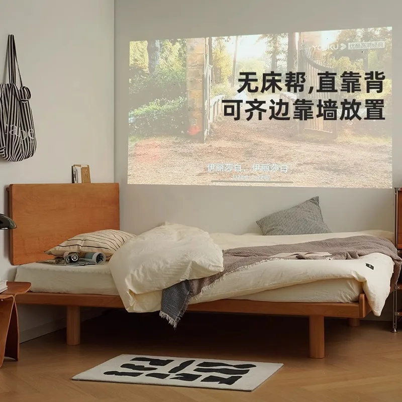 

Customizable Nordic cherry wood small apartment single bed flush edge modern simple 1.5 meters floating double bed