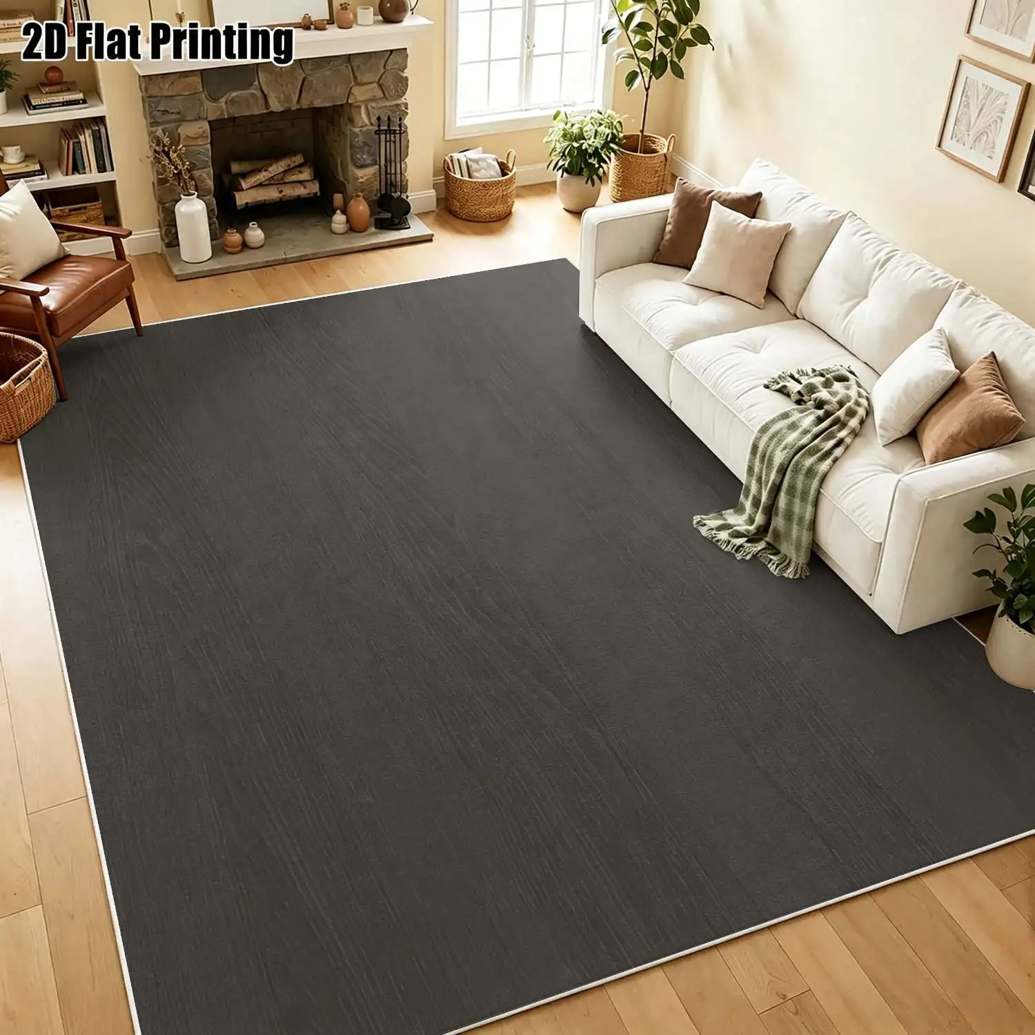 1Pc 2D Printed Dark Gray Wood Grain Carpet, Nordic Modern Minimalist Vintage Geometric Style, Multi-Size, Machine Washable, Perfect for Home Decor in Various Settings