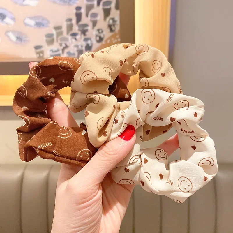 Milk Tea Colored Large Intestine Hair Circle Korean Version of Leopard Print Teddy Bear Accessories Rubber Bands Headbands