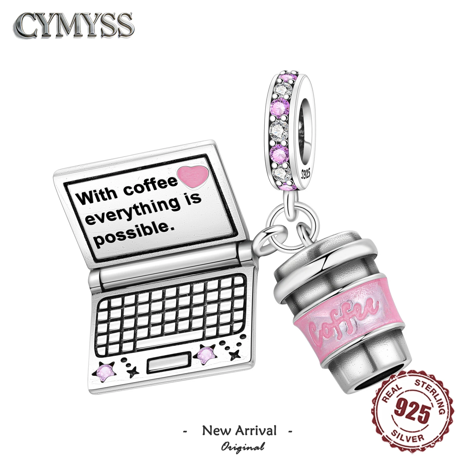 

925 Sterling Silver Coffee Notebook Life Pendant DIY Charm for Bracelet Necklace Perfect Birthday Party Jewelry Gift for Women
