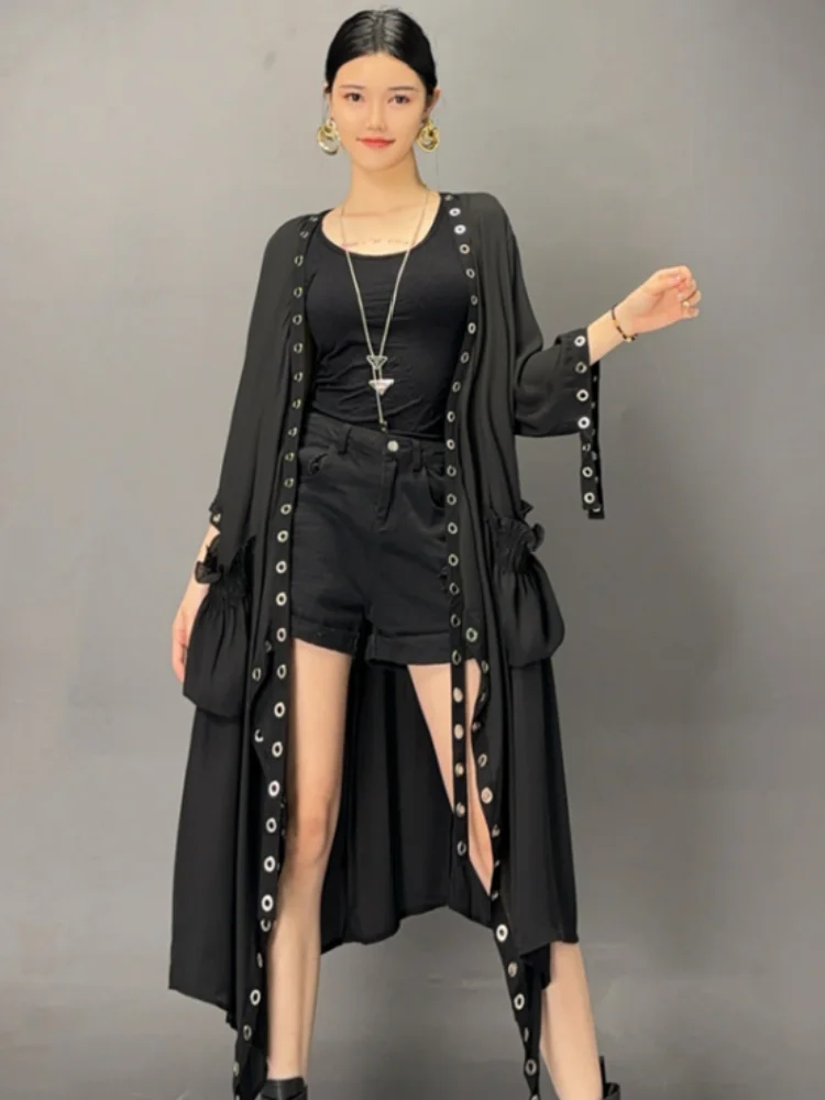 Vefadisa 2025 Spring Autumn New Black Women Trench Coat V-neck Long Sleeve Trench Coat Fashion All-match Trench Coat ZXY1025A