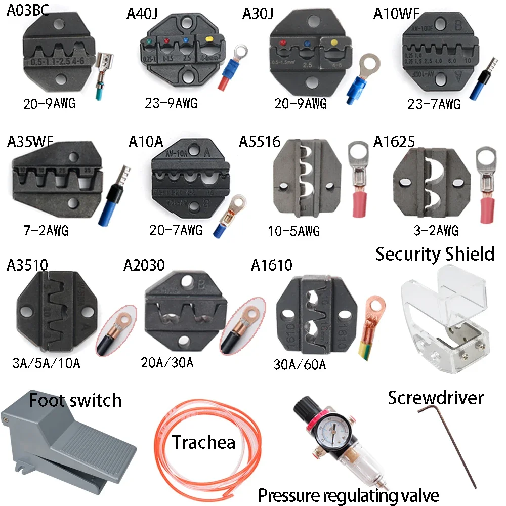 2.7 T NB-20 A 0.25-35 mm 2 Pnmatic Crimping hine 1.3 T 0.25-10 mm 2 AM-10 Pnmatic Crimping Tool cold terminal crimping hine