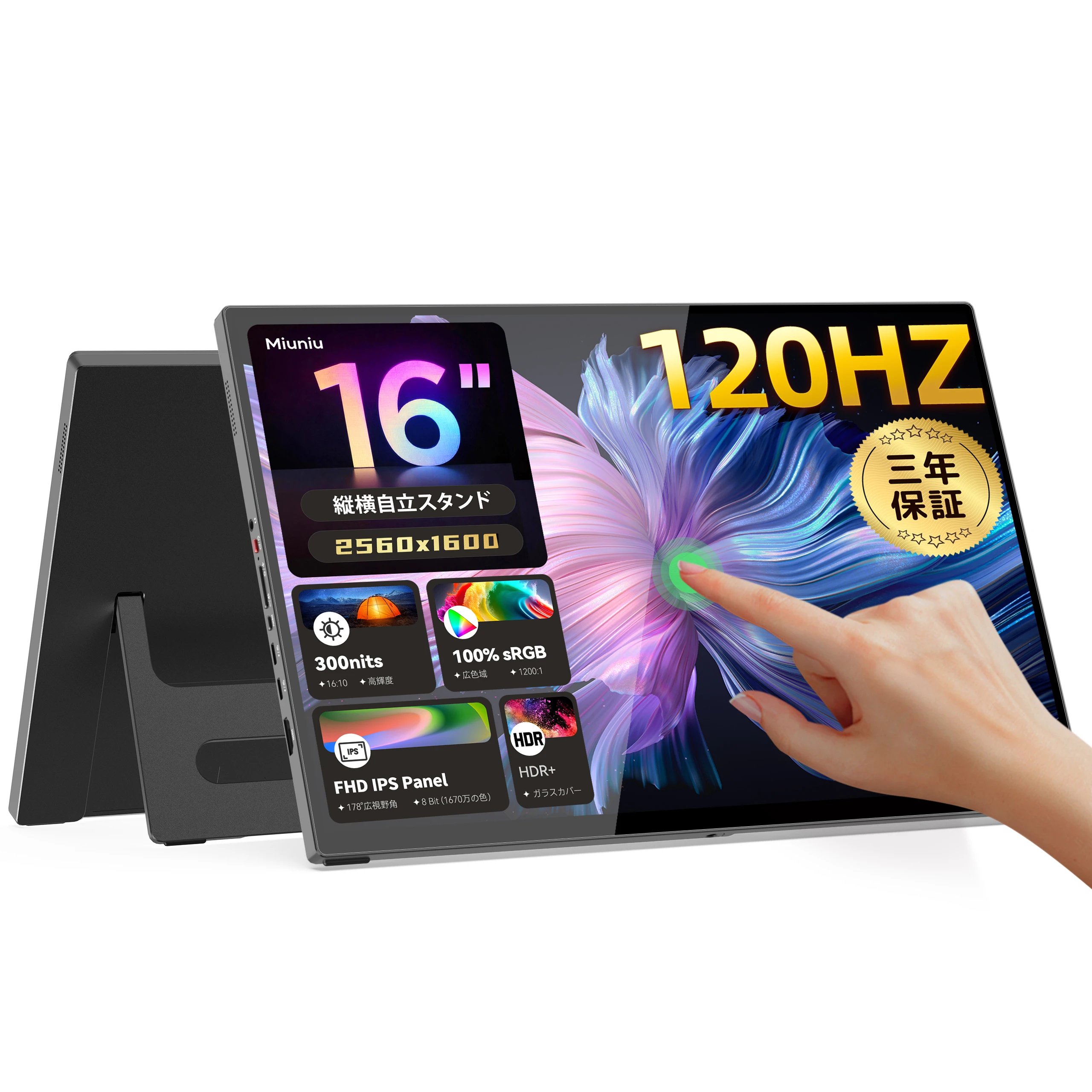 120Hz 16.0-Inch Black Portable Touchscreen Monitor Display Extended With 2560*1600