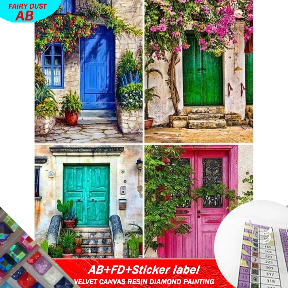 

AB FD Смола квадратная алмазная живопись с наклейками по номерам дом синяя дверь пейзаж вышивка картина домашний декор