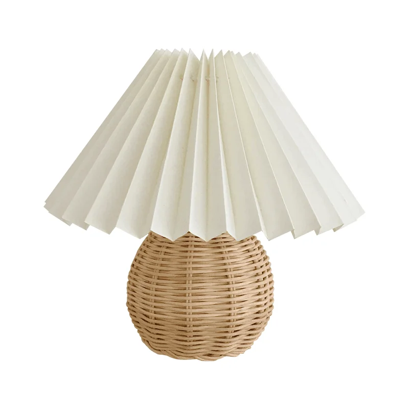 Joylove Handgemaakte Retro Rotan Geweven Tafellamp Bedlampje Afstandsbediening Koreaanse Ins Retro Geplooide Lamp Meisje Bedlampje