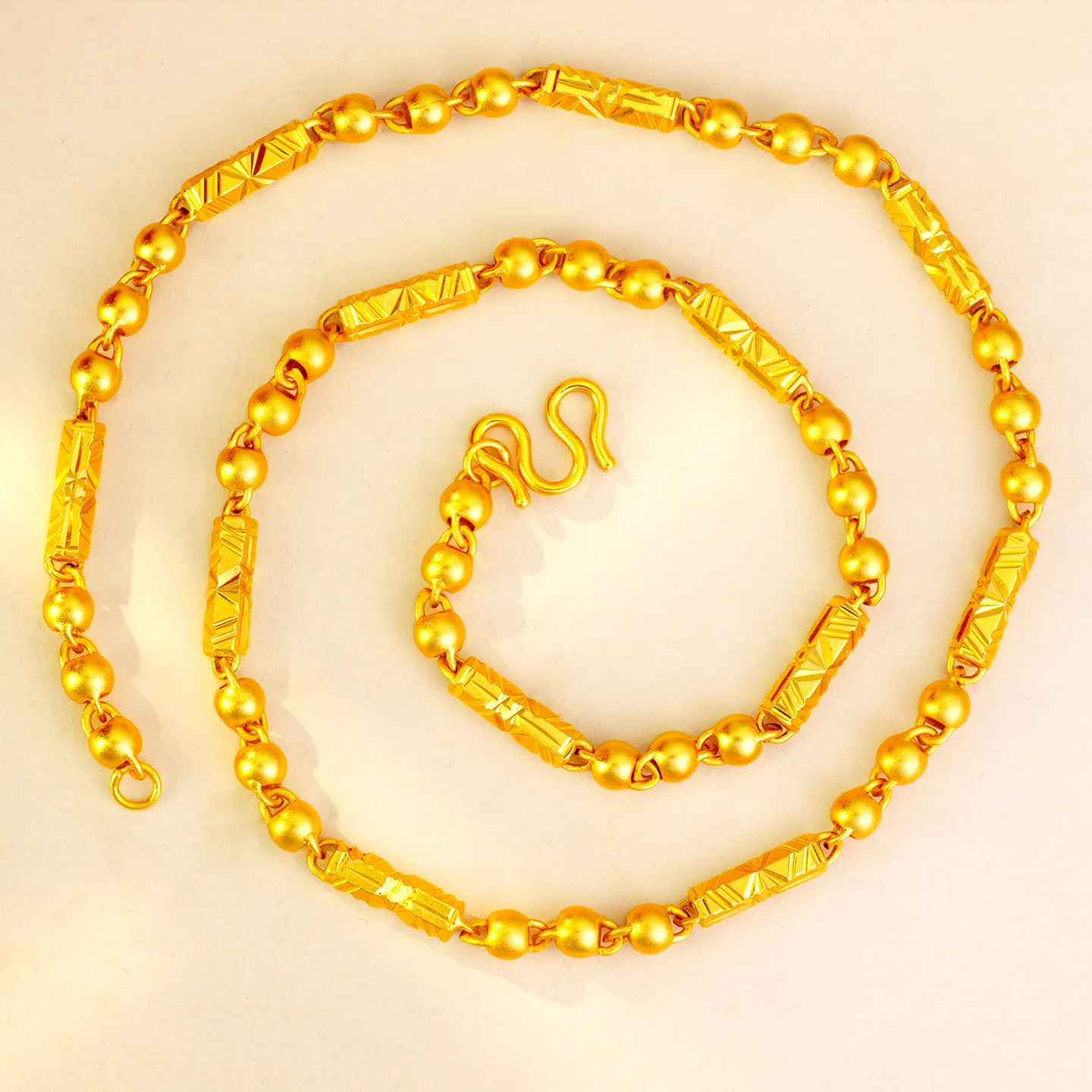 

Роскошное ожерелье из чистого золота 9999 пробы из настоящего золота Jindian, новое 6 мм 60 см с шестигранной колонкой и круглыми бусинами для мужчин