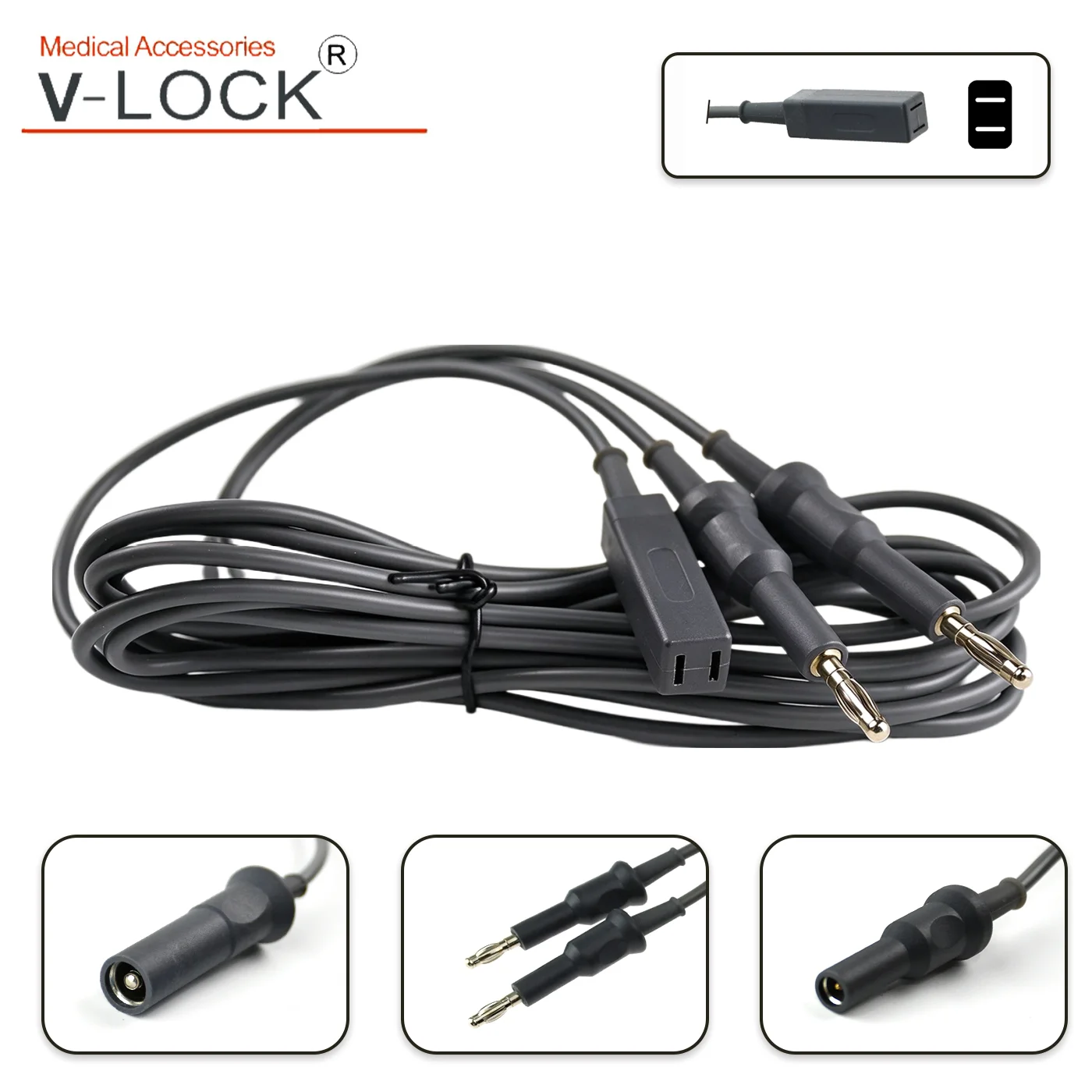 V-Lock Reusable Bipolar Forceps Cable Silicone Wire with 2mm 4mm Banana and Tab Connector Compatible for Aesculap Machine