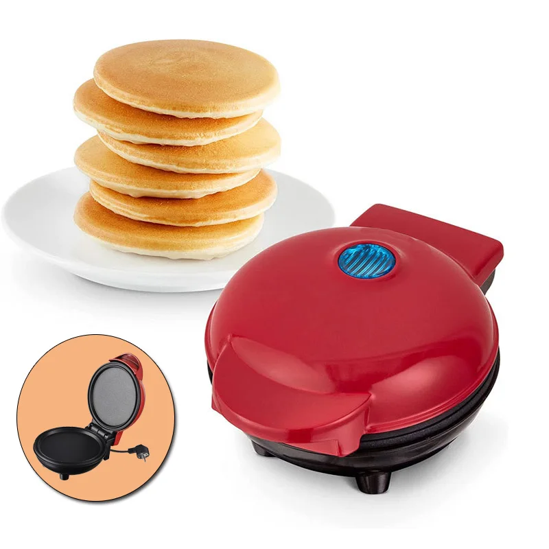 Mini Waffle Pancake Maker Non-Stick Flat Bottomed Pancakes Breakfast Sandwich Machine Portable Pizza Barbecue Griddle