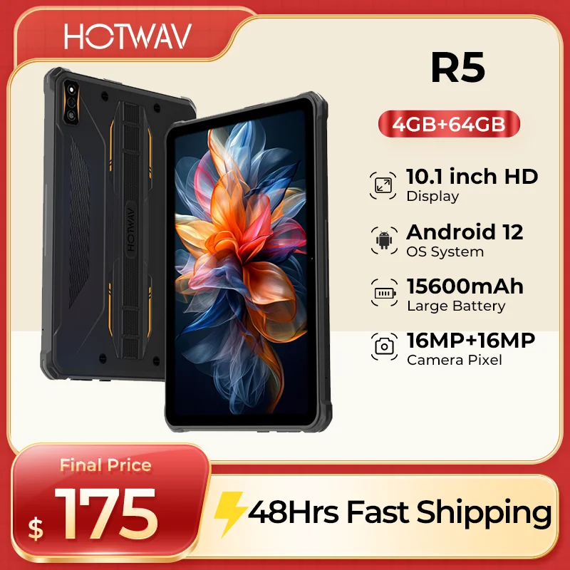 

Прочный планшет HOTWAV-R5, Android 12, 15600 мАч, 10,1-дюймовый HD, мини-планшет, 4 ГБ 64 ГБ, восьмиядерный процессор, 16 МП, Dual SIM, GPS, глобальная версия