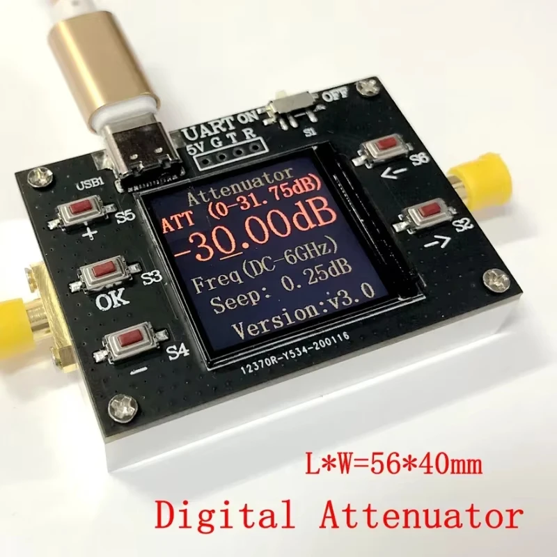 1PC DC-6GHz 30dB Digital Programmable RF Attenuator TYPE-C Power CNC Housing TFT Display RF Signal Testing Calibration Module