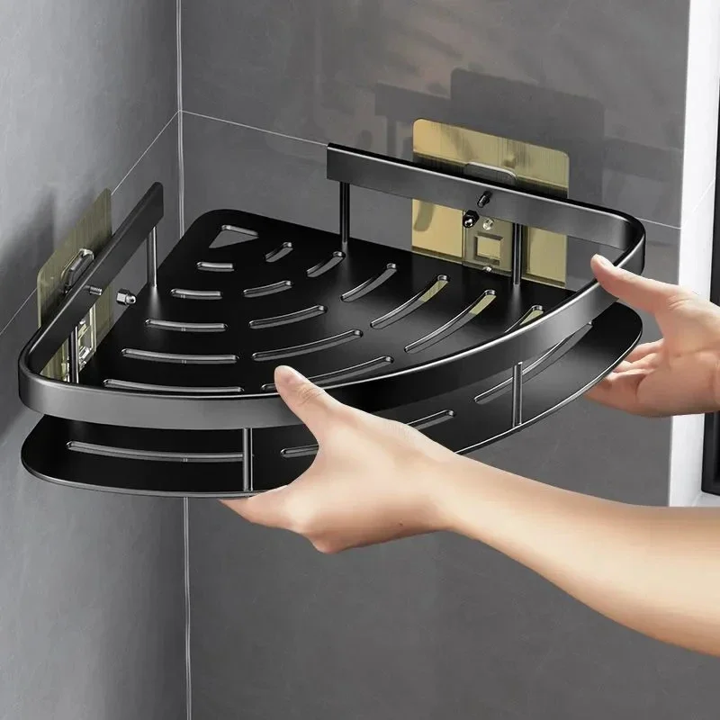  Bathroom Shelf Aluminum Alloy Shampoo Rack Makeup Storage Organizer Shower Shelf Bathroom Accessories No Drill Wall Corner Shelf 