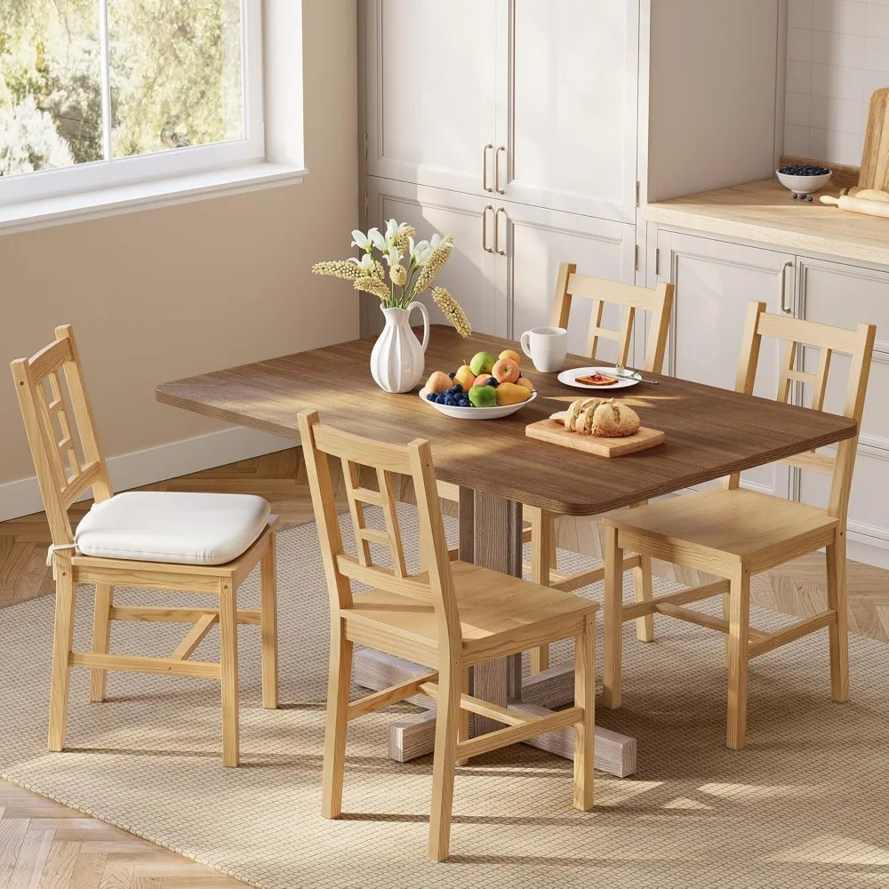 Wooden Dining Chairs, Set of 4, Kitchen and Dining Room Chairs, Removable Cushion, Curved Back, Each Supports 264 lb, Golden Oa