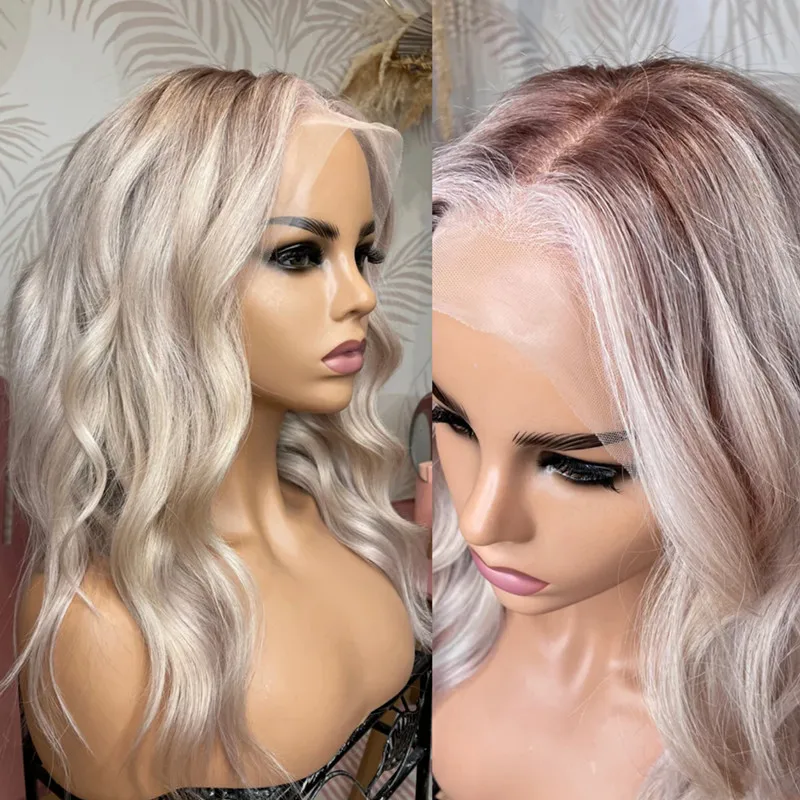 

Glueless HD Lace Frontal Human Hair Wigs Icy Platinum Blonde Full Lace Wig Brazilian Virgin Hair Pre plucked Bleached Knots