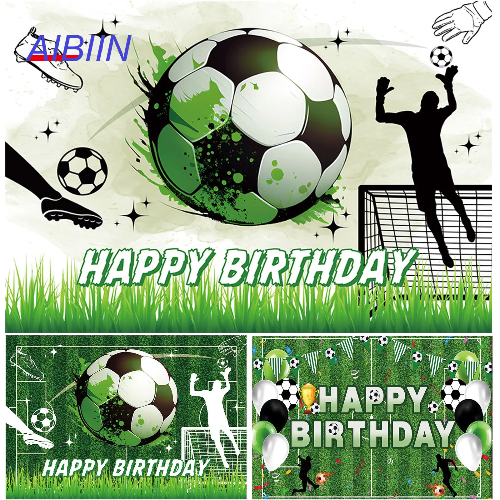 

Foot Happy Birthday Backdrop Green Soccer field Sports Star Boy Baby Birthday Party Decor Cake Portrait Photozone Background