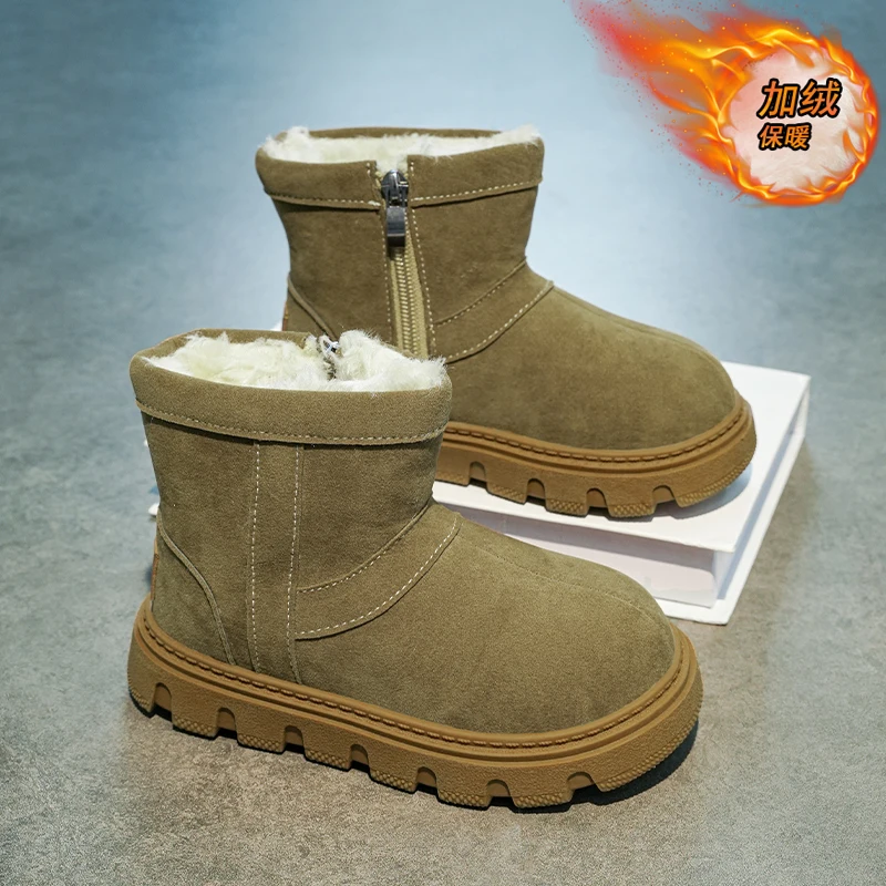 

Детские зимние ботинки среднего размера, детская универсальная теплая плюшевая повседневная обувь, зимние ботильоны для девочек, детская износостойкая хлопковая обувь
