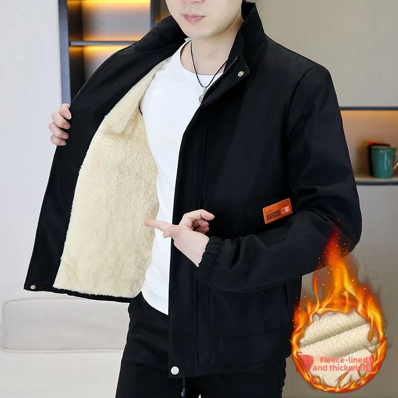 

Men's Cotton Jaet Autumn Winter Thiened Fce Lined Warm Casual Stand Collar Loose Fit Faionable Outerwear Coat