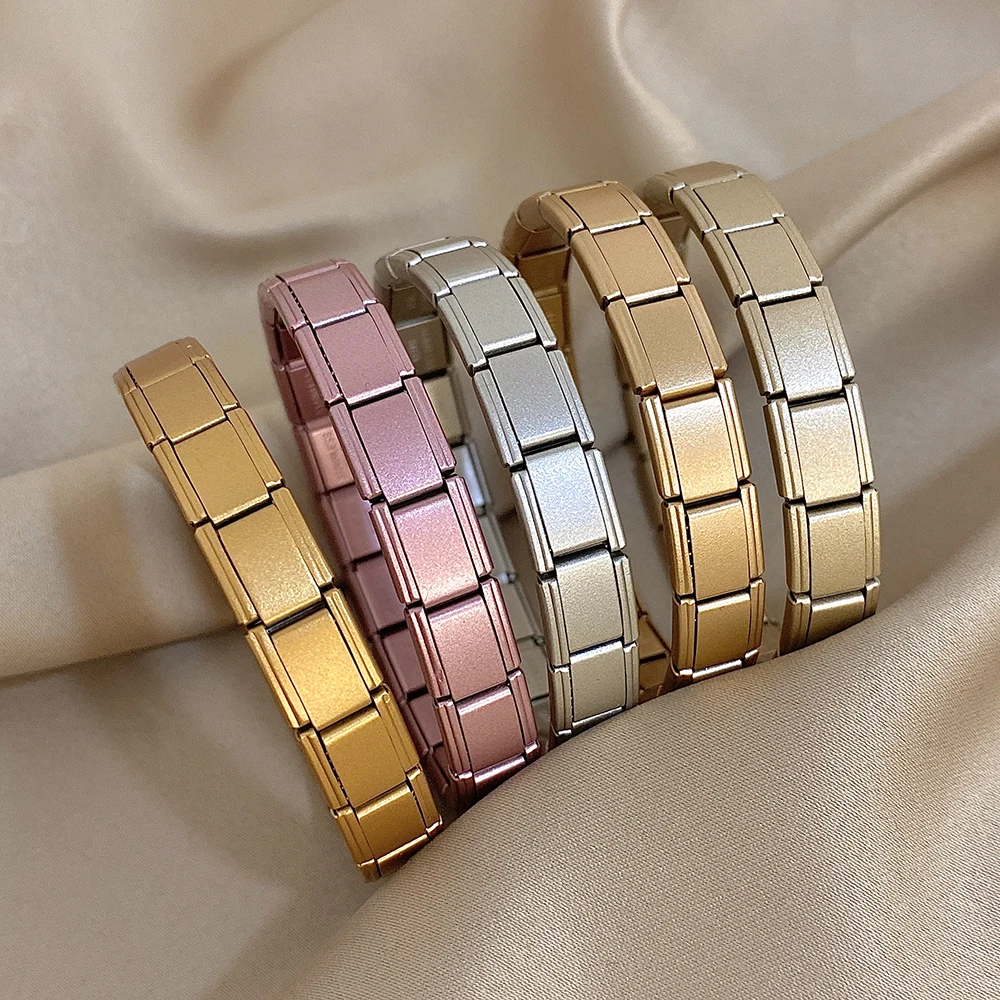 

5 Colors Stainless Steel Italian Links Elastic Bangle Bracelet for Women Men Punk Square Block Chain Bracelet Neutral Jewelry