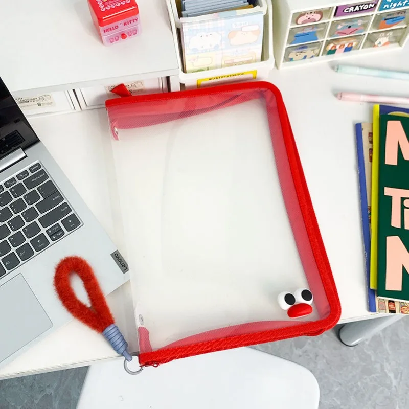 Bolsa para documentos, bolsa gruesa y ensanchada, bolsa de almacenamiento transparente de gran capacidad, bolsa con cremallera, bonita bolsa para lápices