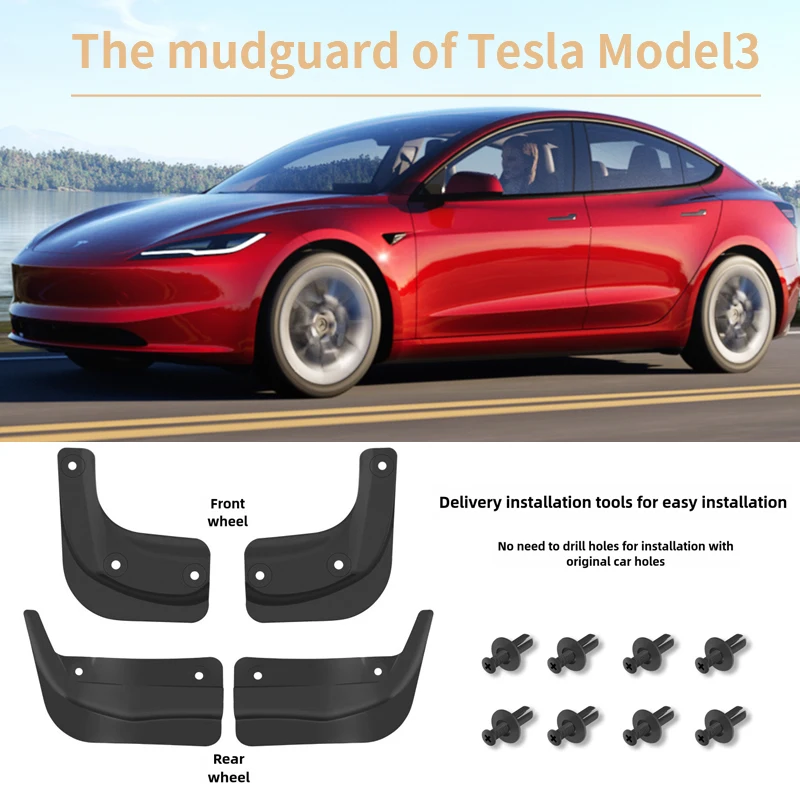 MudFlaps For Tesla Model 3 2023 2024 Model3 Mudguards Mud Flaps Splash Guards Front Rear Wheels Fender Car Accessories 4Pcs