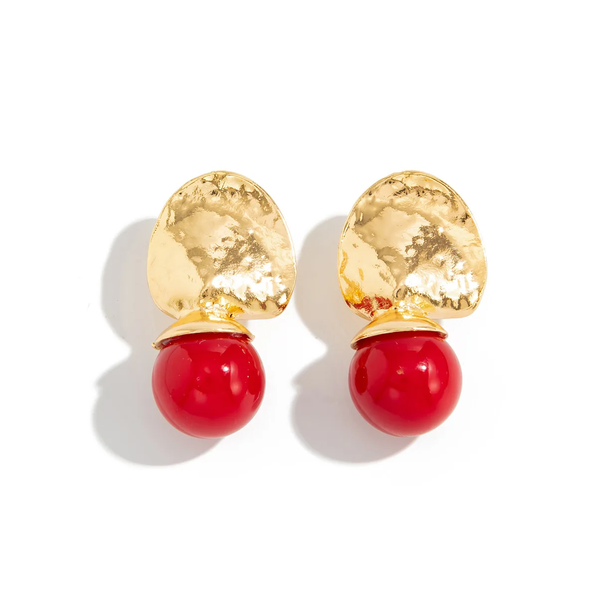 Vintage Geometric Irregular Statement Earrings with Red Beads