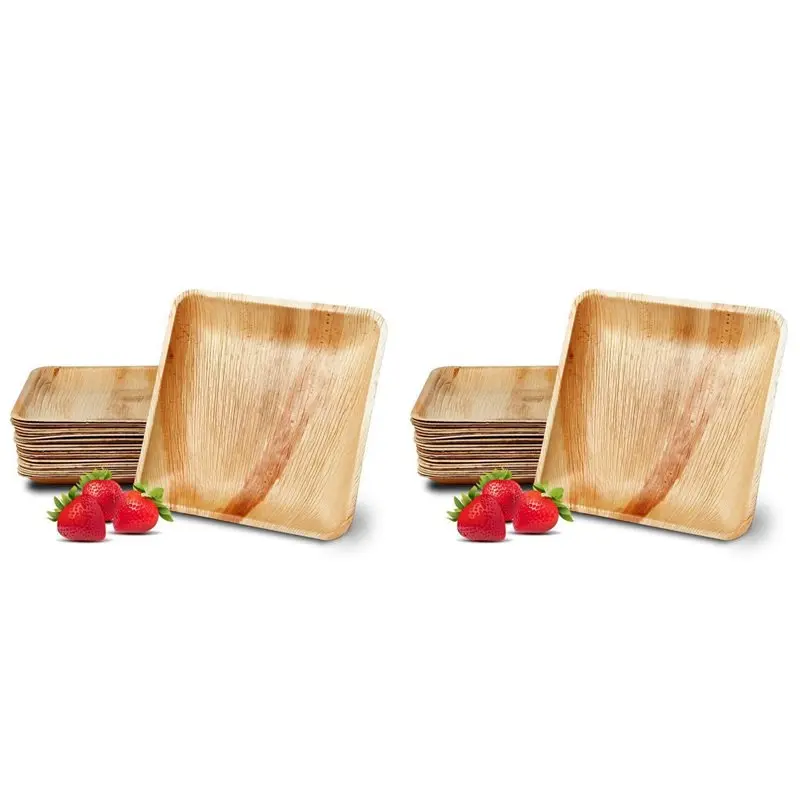 A59Z-50 Disposable Palm Leaf Plates, 8Inch(20Cm) , Eco Friendly Biodegradable Compostable Plates