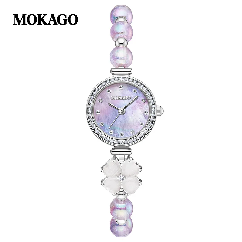 ساعة كوارتز تناظرية عصرية كلاسيكية للنساء، سوار خرز للمجوهرات، قرص صغير مستدير من اللؤلؤ، ساعة يد صناعية قابلة للتعديل #5