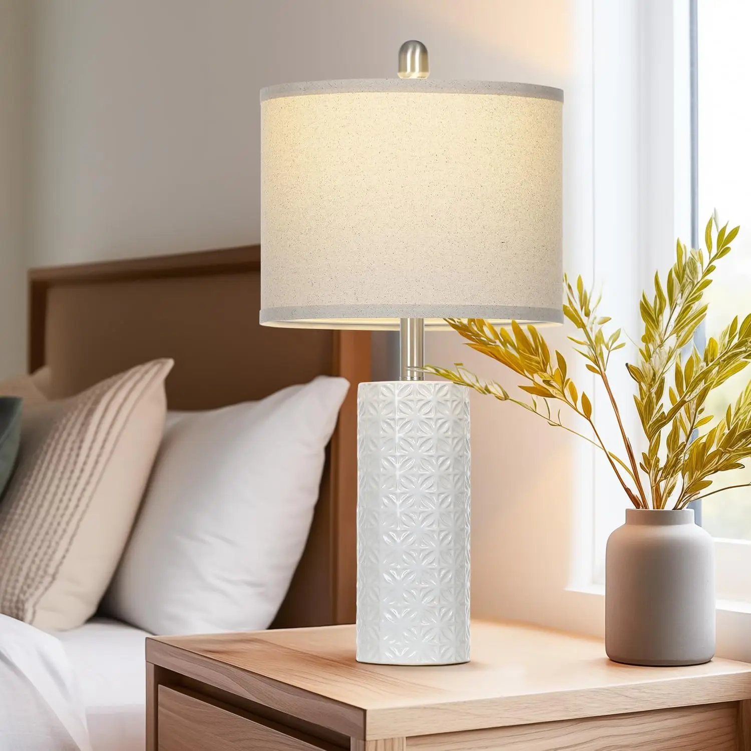 24.5 "" โคมไฟตั้งโต๊ะเซรามิกสำหรับห้องนั่งเล่นโคมไฟสำหรับยืนกลางคืนชุดโคมไฟ nightstand ทันสมัย2ชิ้นโคมไฟห้องนอนสำหรับข้างเตียง