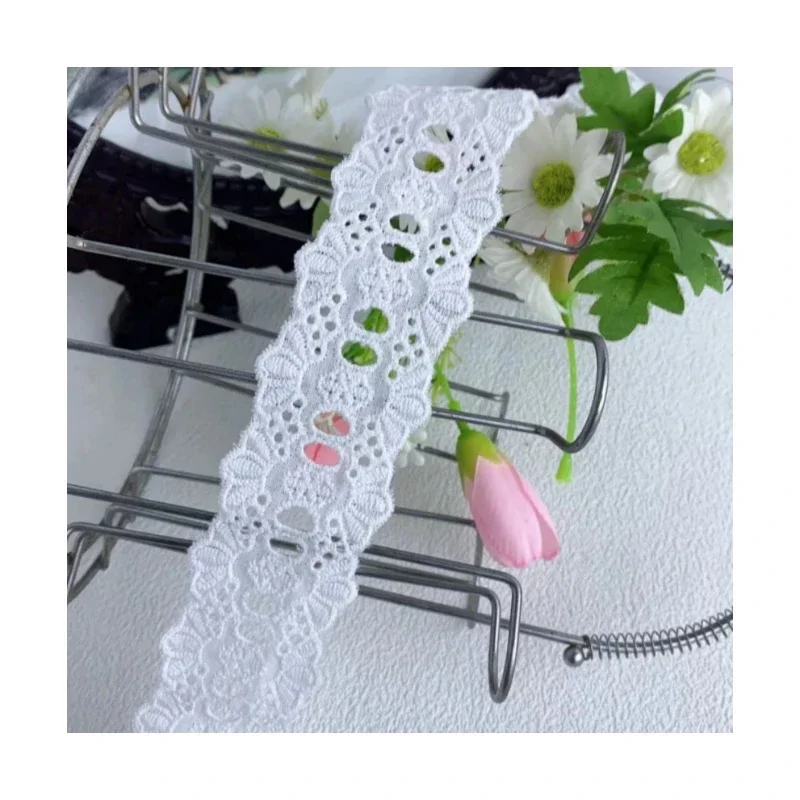 4CM Wide Hot White Cotton Embroidery Lace Fabric DIY Applique Collar CuffsTrim Ribbon Sewing Tassel Guipure Wedding Cloth Decor