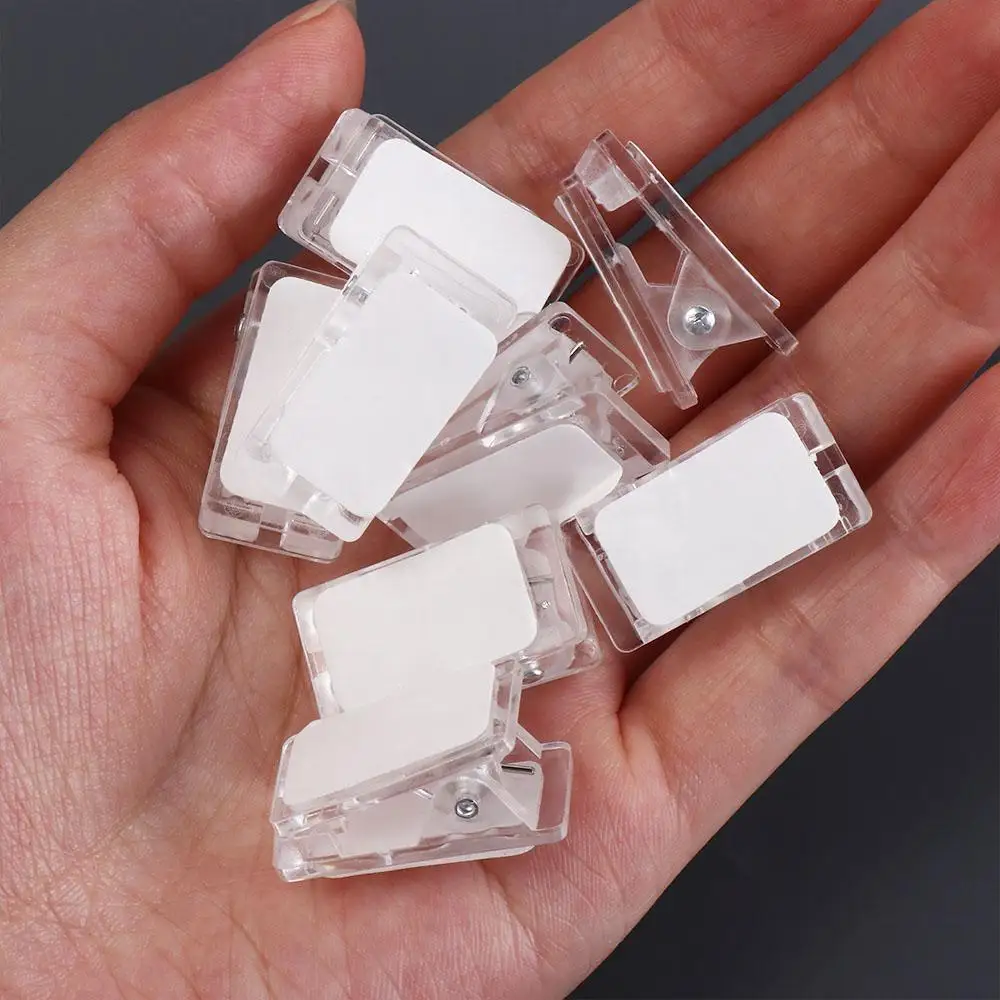 

10pcs Plastic Self-Adhesive Clips Portable Small Wall Clips Multipurpose Clear Spring Clips Home Office Display