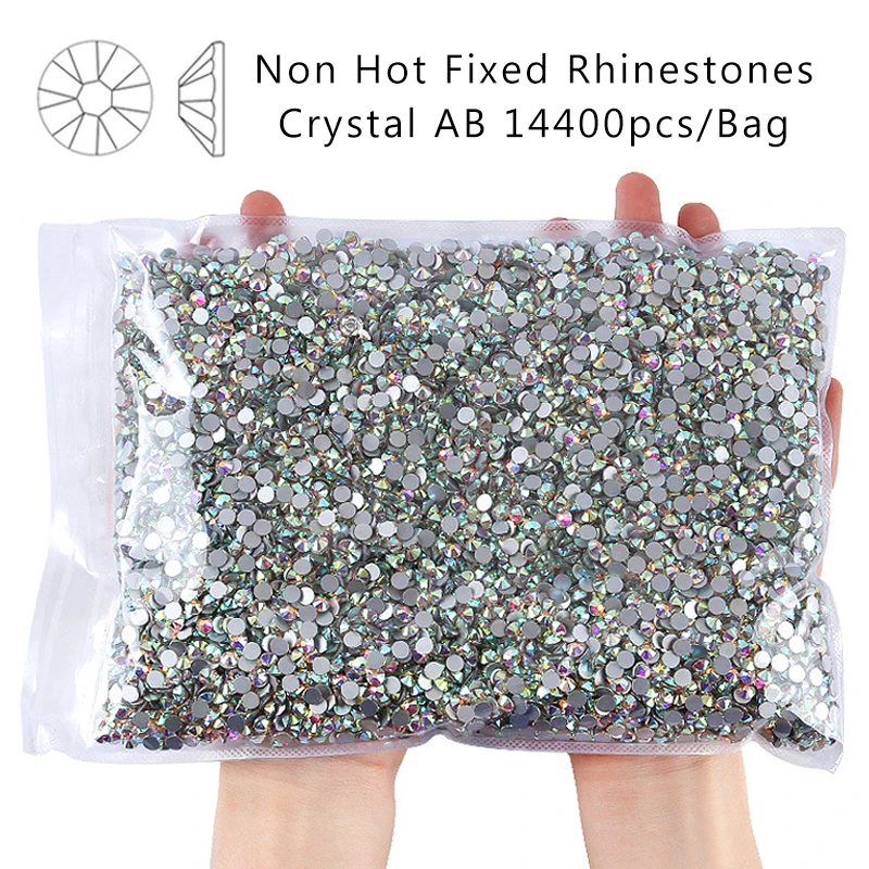 Wholesale 14400PCS/Bag Crystal AB Glitter Non Hotfix Rhinestones Nails Charms Diamond Accessories for Nail Art Decoration