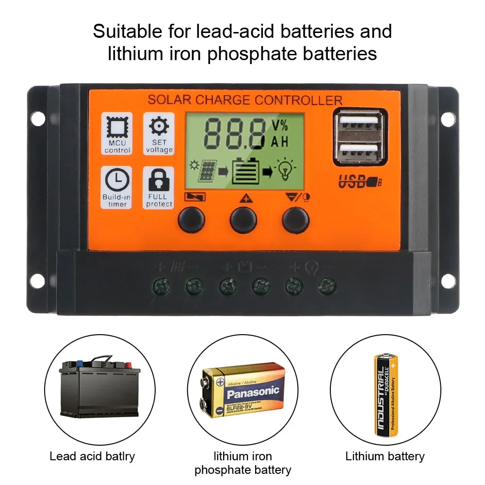 LCD Accessories 10A, 10A 20A 30A 12V 24V Automatic Identification Solar Controller Photovoltaic Regulator Color Screen Timer image 6