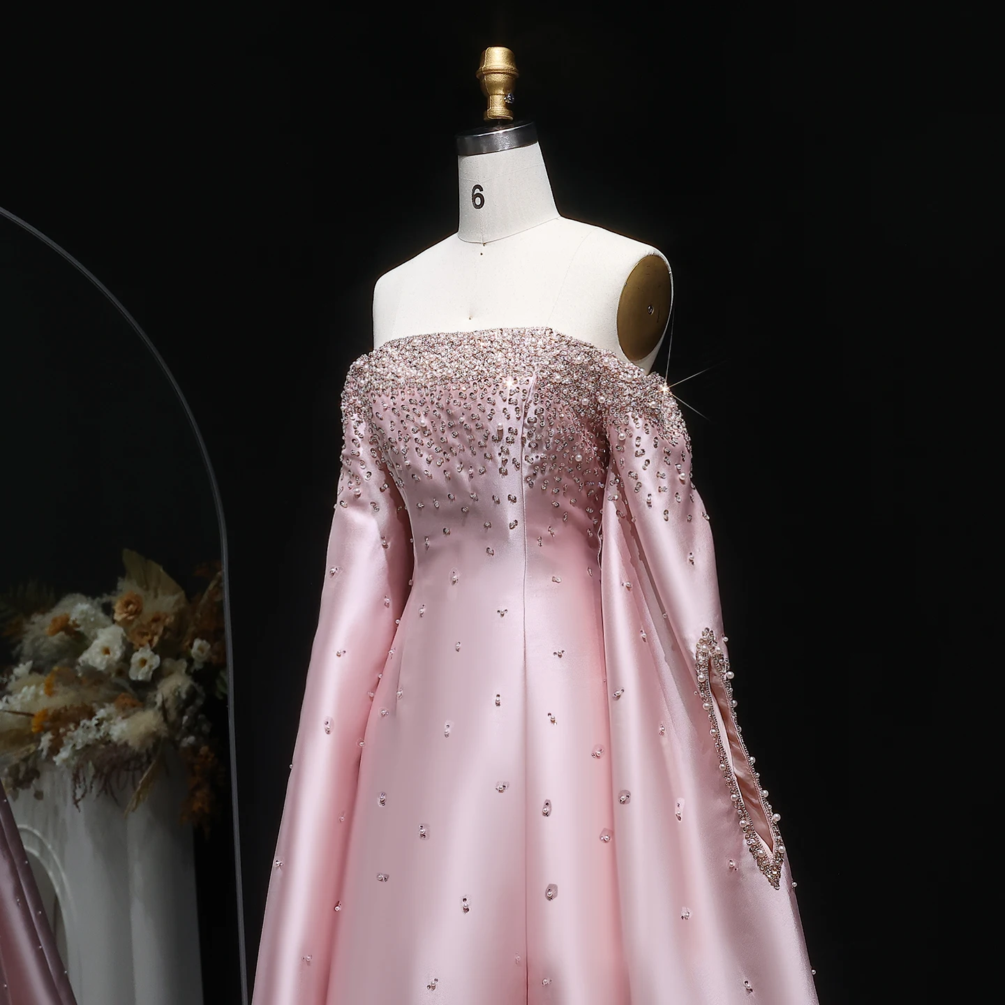 Sharon Said Elegant Off Shoulder Gray Arabic Evening Dress with Cape Sleeve Luxury Dubai for Women Wedding Party SS575 Custom image 6