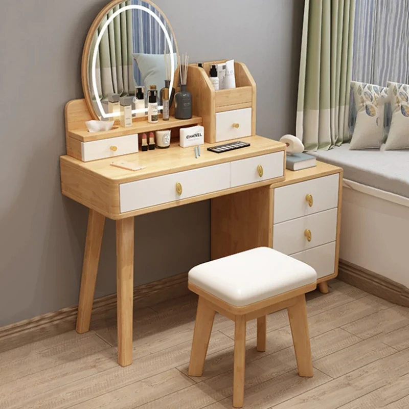 

Luxury Mirror Modern Dresser Storage Aesthetic Desings White Mirror Dressing Table Wooden Modern Penteadeira Furniture Bedroom