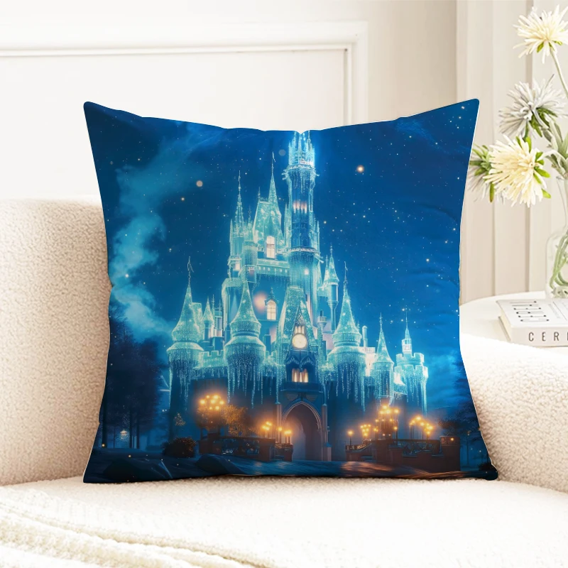 Betoverde kasteel kussensloop gloeiend blauw paleis nachtelijke hemel decoratief kussen bank slaapkamer woondecoratie
