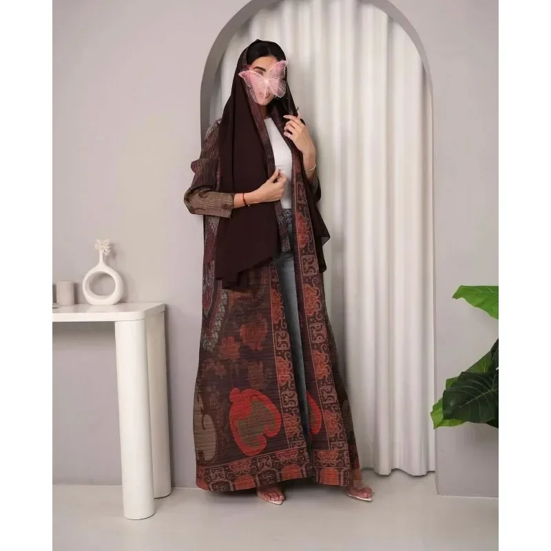 Muslim Women's Fashion Abaya Autumn Hundred Long Jacket Cardigan Corset Slim Long Sleeve Trench Coat Saudi Festival Clothing