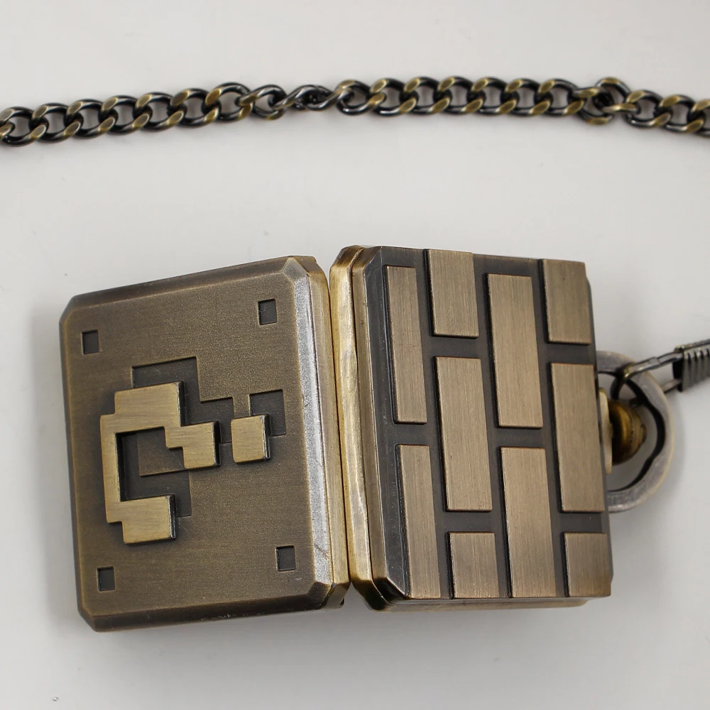 Retro  Question Mark Design Pocket Watch Creative Square Box Cool Bronze Steampunk Necklace Mens with Chain