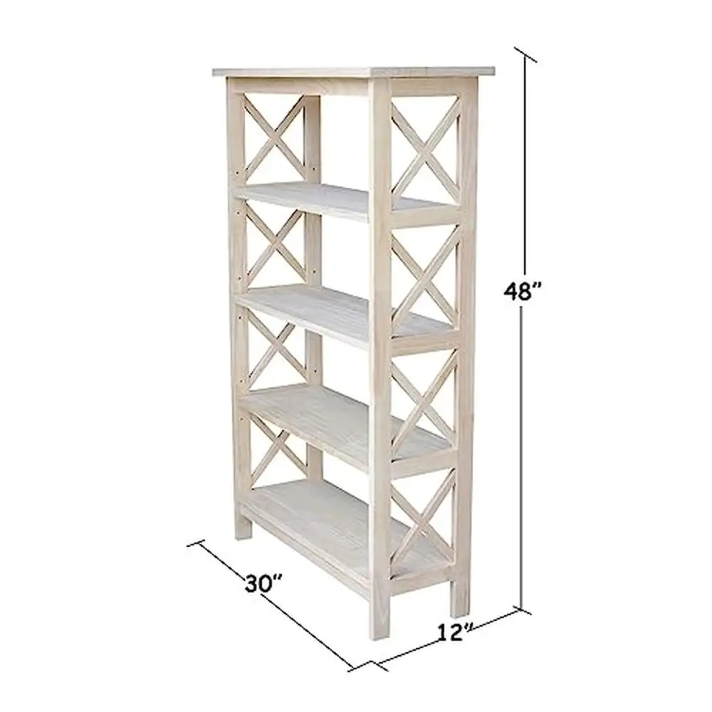 Bibliothèque Double Face à 4 Niveaux en Bois de Parage Solide, Étagères Réglables, Finition Inachevée, Usage Résidentiel Uniquement, 30x12x48 Pouces, Bureau, pour Enfants