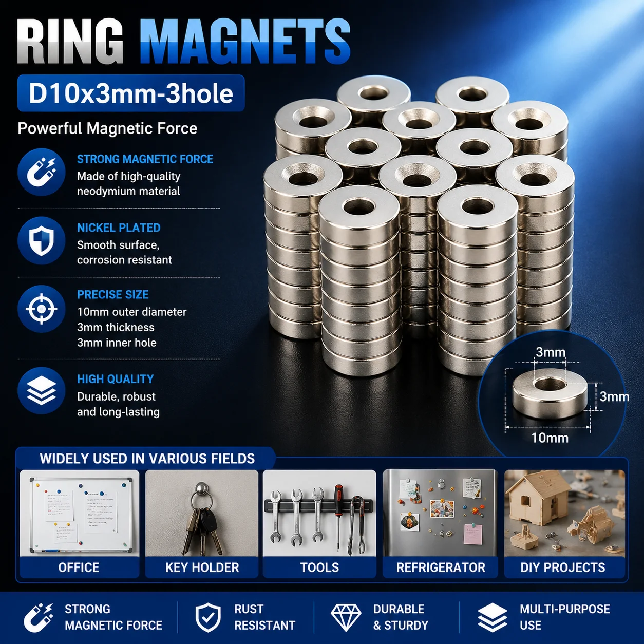 10/20/50PCS 10X3MM Round Countersunk Magnets With 3MM Hole For DIY Projects Robotics Models Woodworking Crafts Secure Fixings