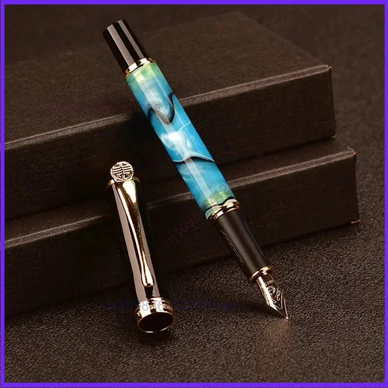 For Wingsung Acrylic Resin Fountain Pen Gold/Silver Blade F Nib Ink Pen Natural High-grade Stone Pattern（5pcs）