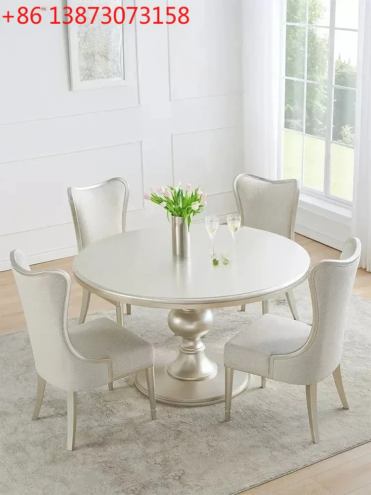 

LJY*Круглый стол из массива дерева цвета шампань-серебро, легкий люкс, современный, для небольшой квартиры, домашний, на одной ножке, креативный дизайн