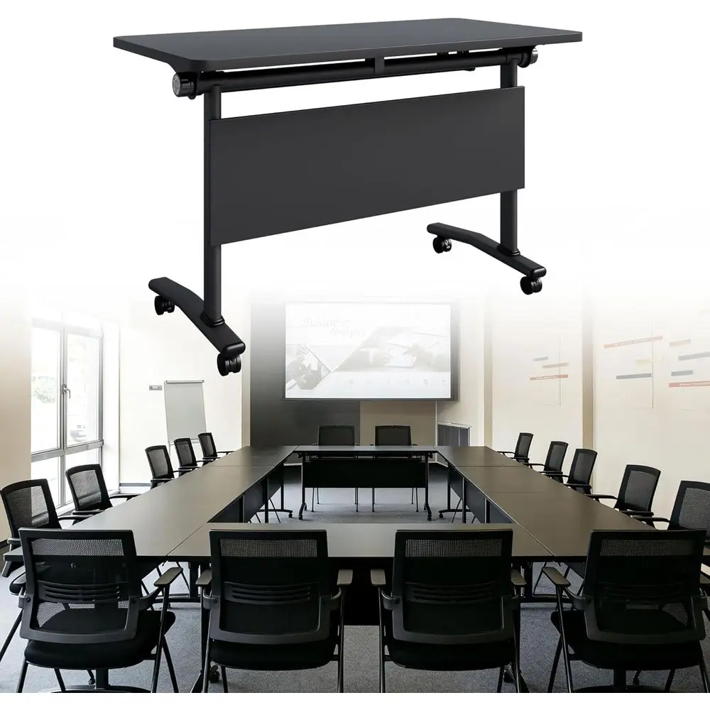 

Stackable Black Conference Table with Wheels, Suitable for Training, Meetings, and Classrooms