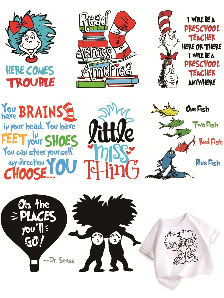 Doctor Dr. Seuss fusible clothing patches printing for clothes iron on transfer Washable DIY children Decoration