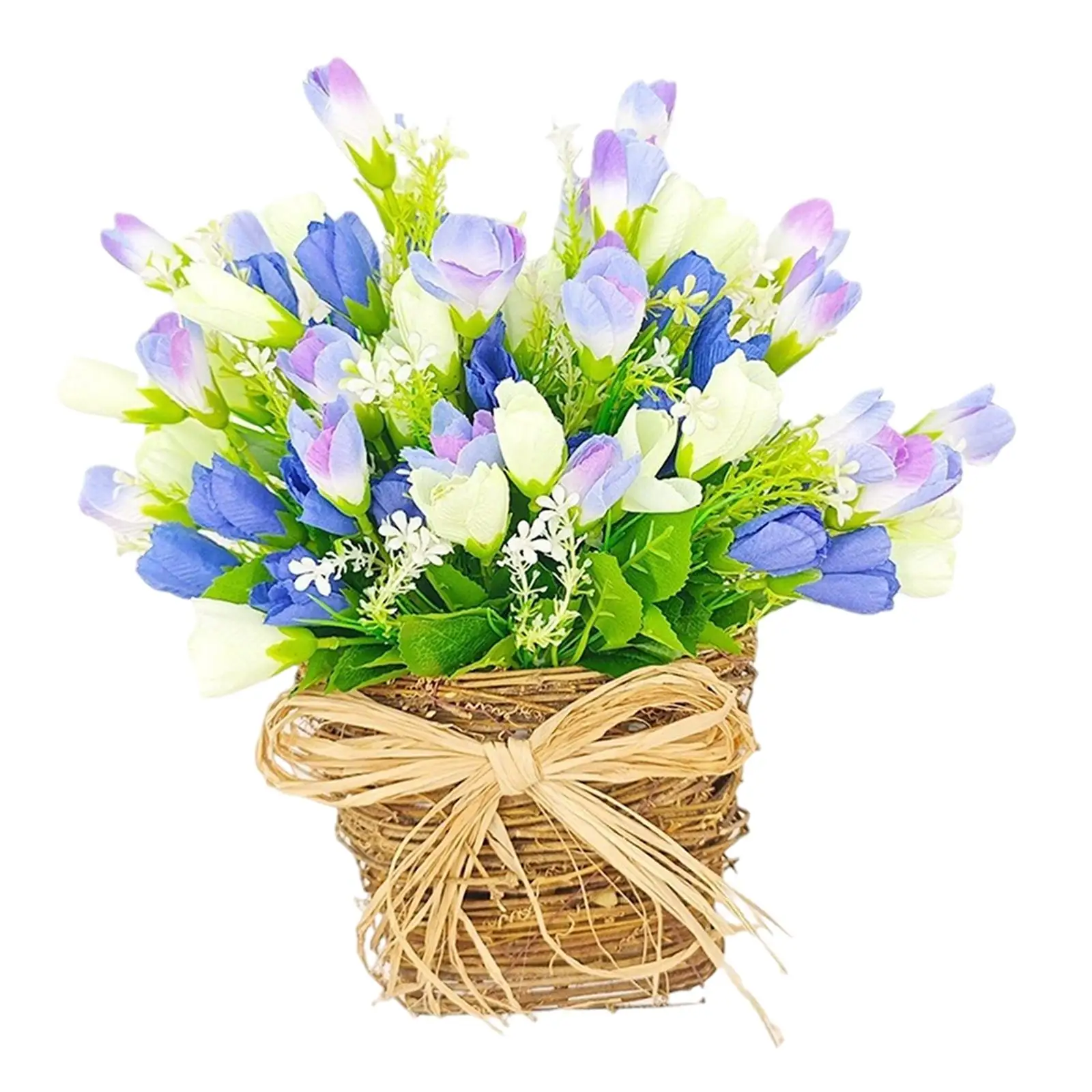 Artificial Tulip Front Door Flower Basket Wreath Length 37cm Versatile Welcome Sign for Wedding Wall Window Decor Lightweight