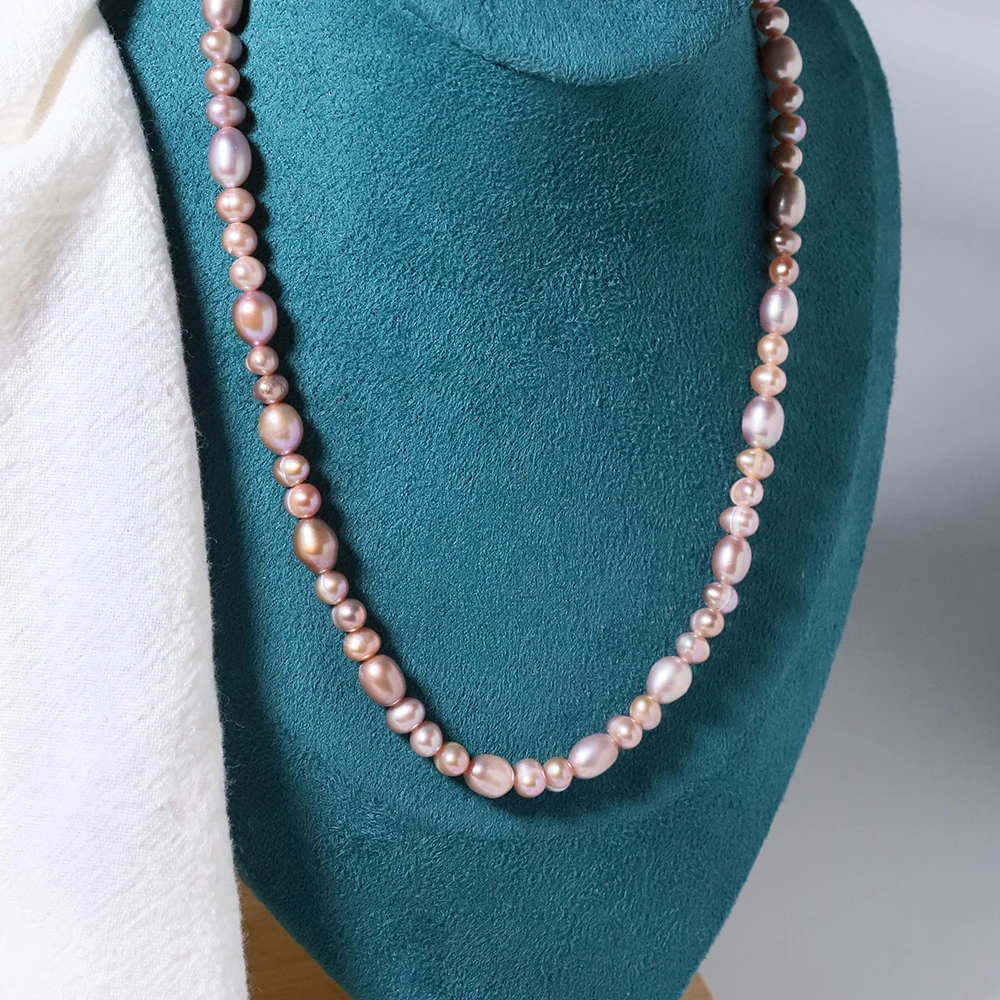 Natural Freshwater Pink Purple Pearl Necklace Korean Style Women Luxury Jewelry Fashion Ladies and Girls Gift GN0671