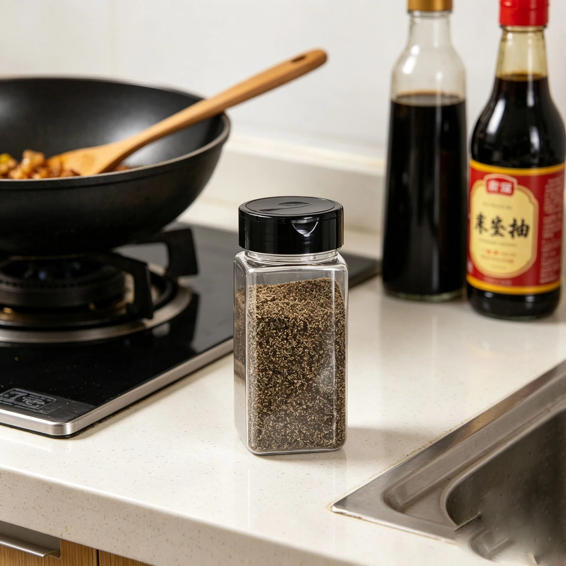 Square Large Plastic Spice Jars with Shaker Pourer Lids Clear Empty Seasoning Containers for Dry Food Condiments