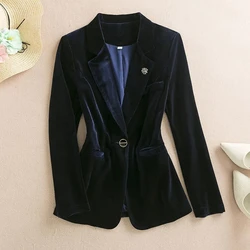 Black Gold Velvet Suit Large Size Women Two Piece Suit 2024 Spring Autumn Set Fashion Velvet Suit High-End Small Suit Jacket