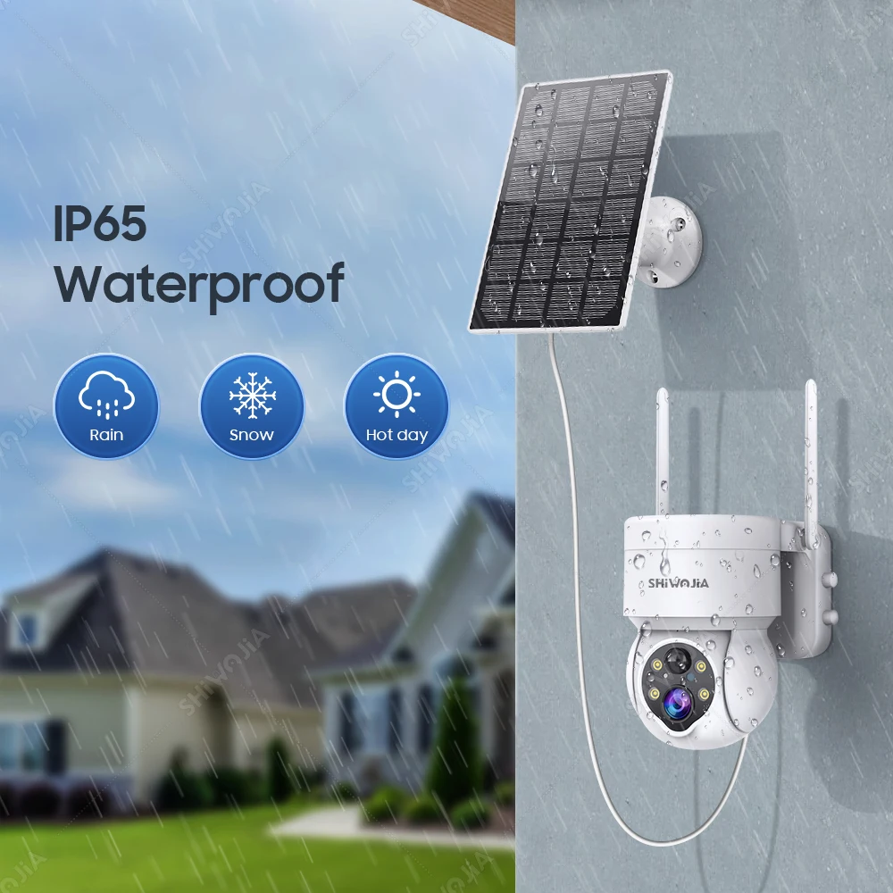 SHIWOJIA Solar Camera Outdoor Wireless Wifi 3MP Mini Security Protection Solar Panel Surveillance Two Way Audio PIR Detect CCTV
