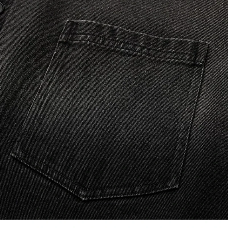 M-5XL الرجال خمر غسلها الدنيم قميص سترة المتضخم الشارع الشهير القطن مزيج تلاشى الأسود الأمريكية الرجعية الطبقات قميص